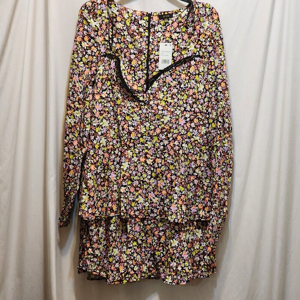 AFRM Anthropologie Floral Tiered Dress Noir Wildflower Lace L NEW AED021008MA23